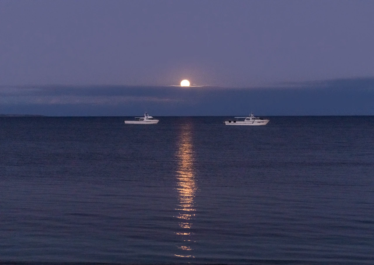 Two fishing boats in the moonlight