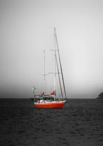 Black and white with a touch of red yacht