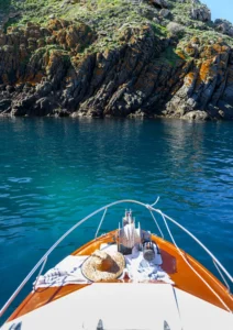 Looking over the bow of a boat