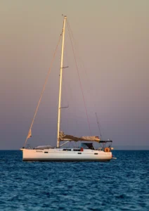 Pink yacht at dusk