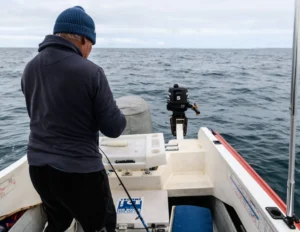 Fisherman baiting up