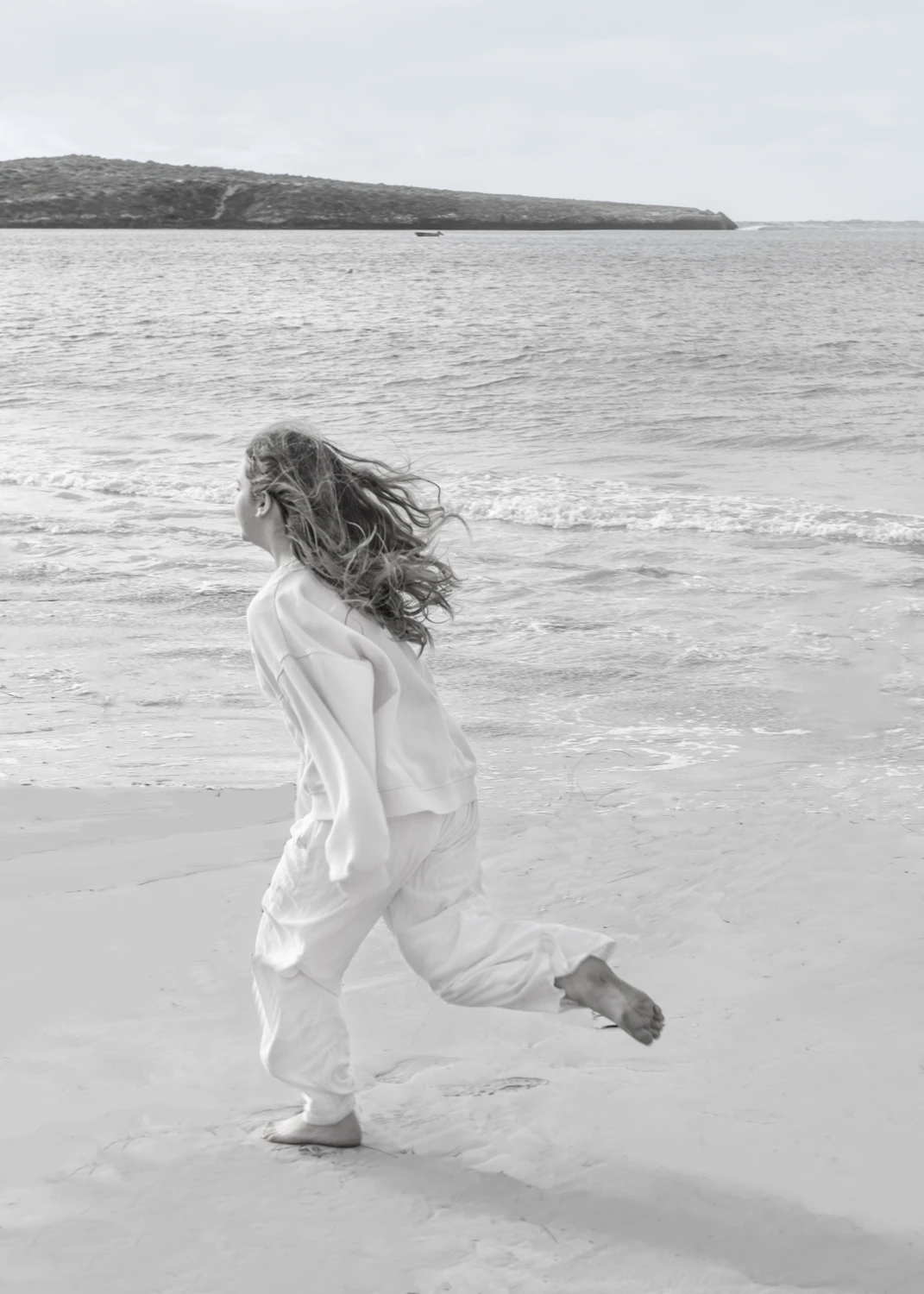 Girl running black and white Girl running