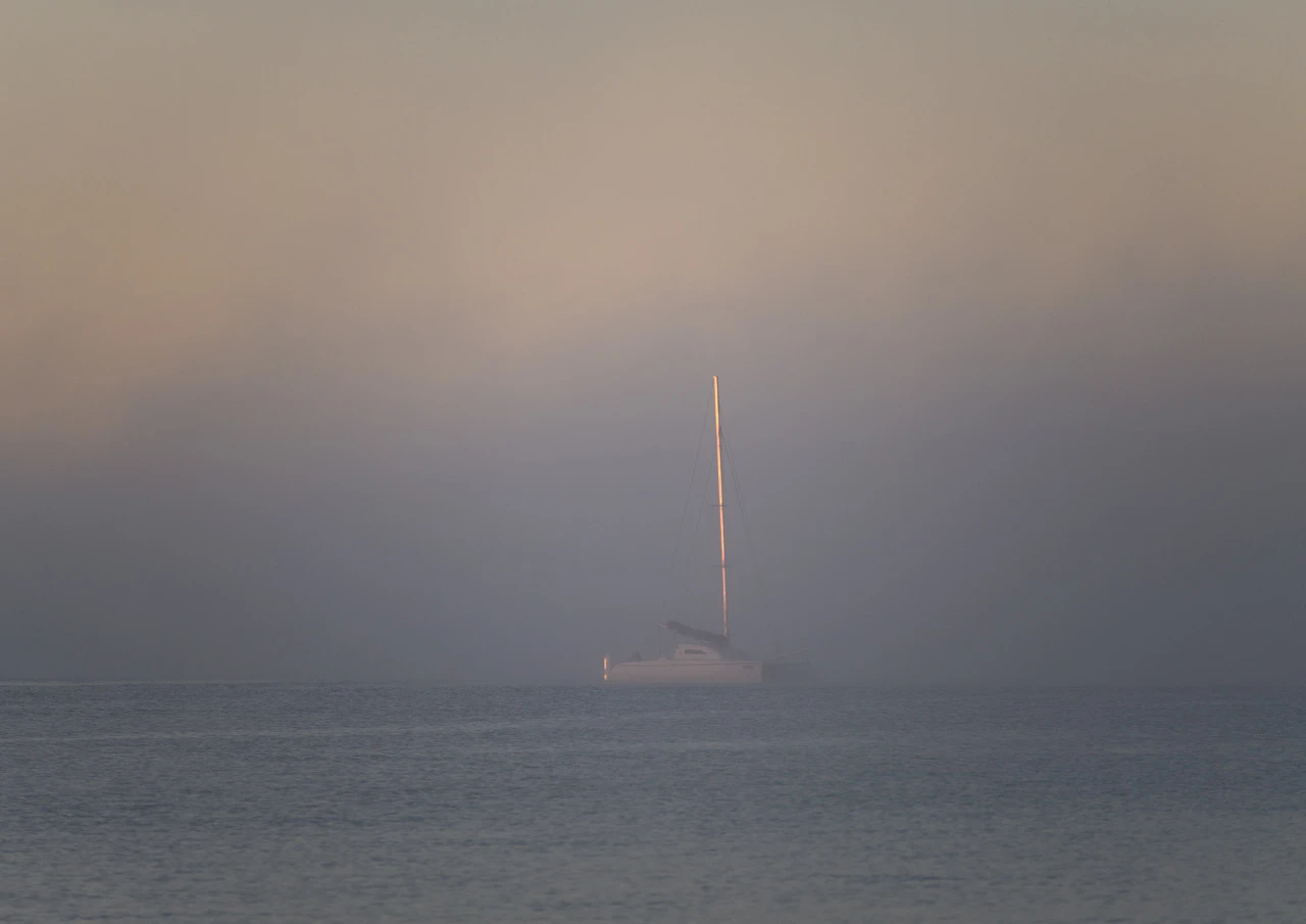 Yacht Yacht in the fog.