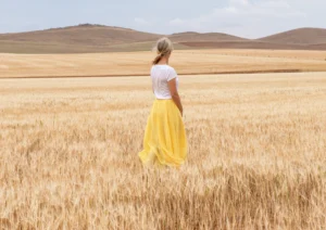 A girl in a yellow skirt