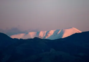 Last light on a mountain in the Kaikoura ranges