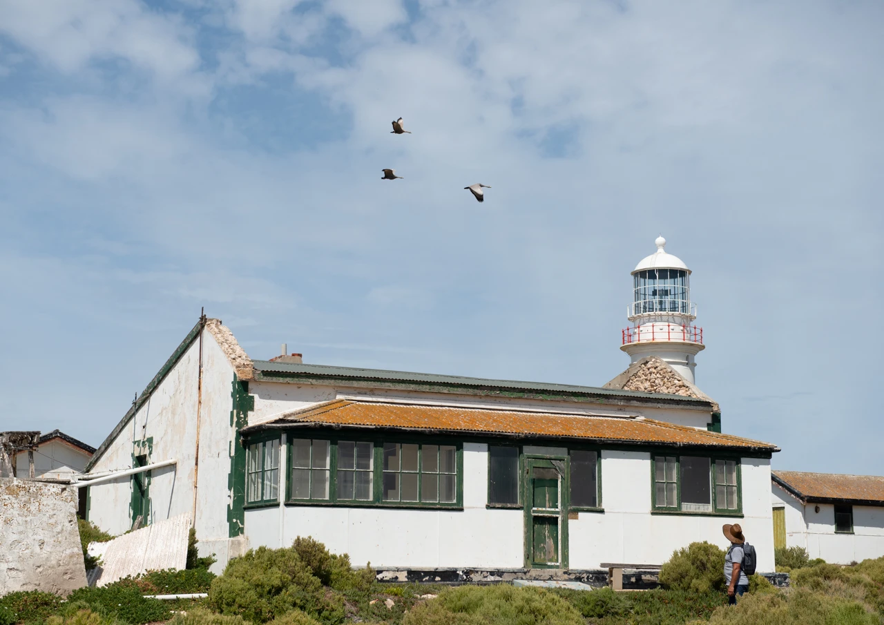 Althorpe Island old lighthouse keepers white cottage Ap a little closer white lighthouse keepers house
