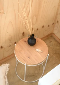 Corner table and wooden walls