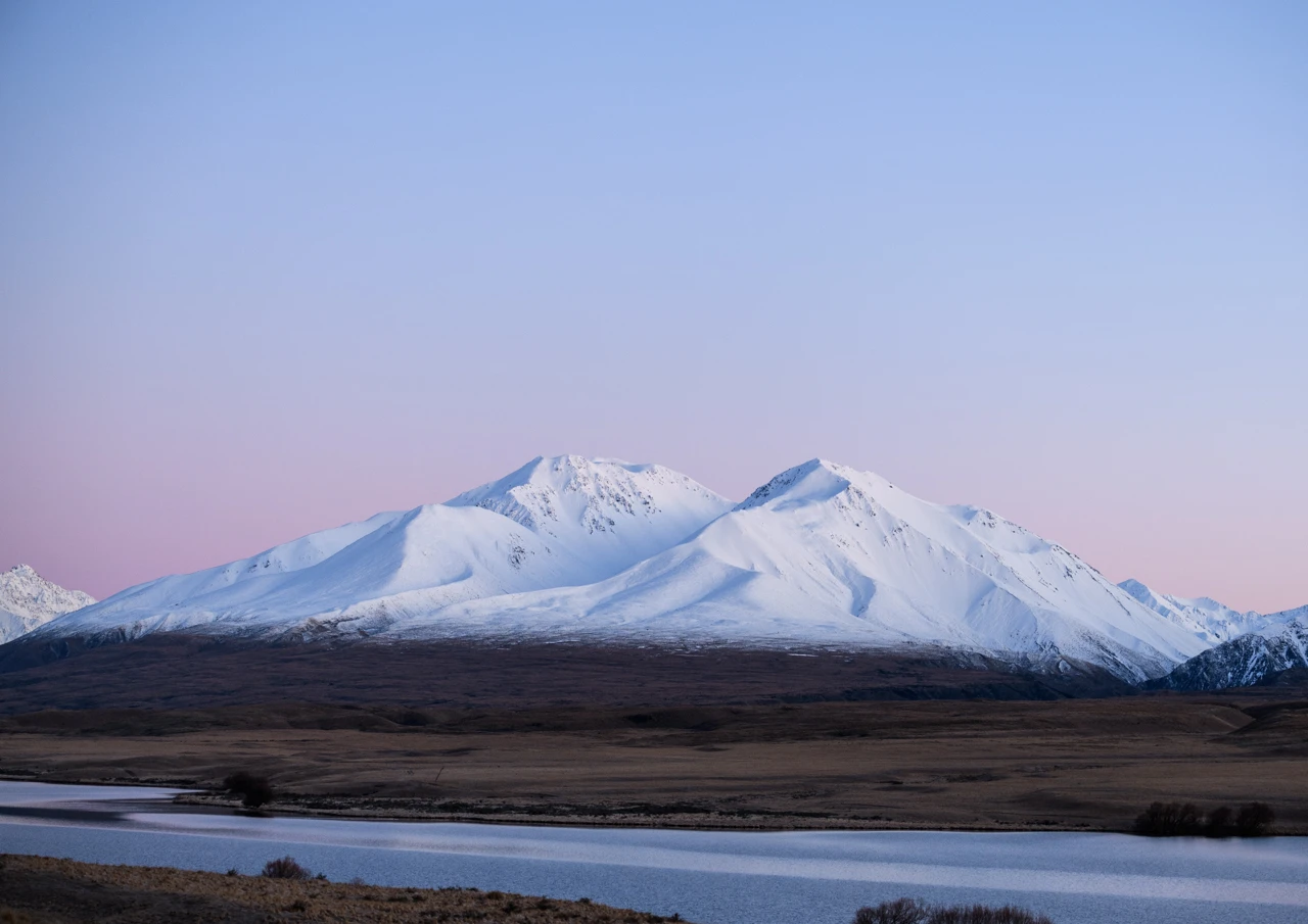 Mt Potts and Lake Clearwater on a winters day