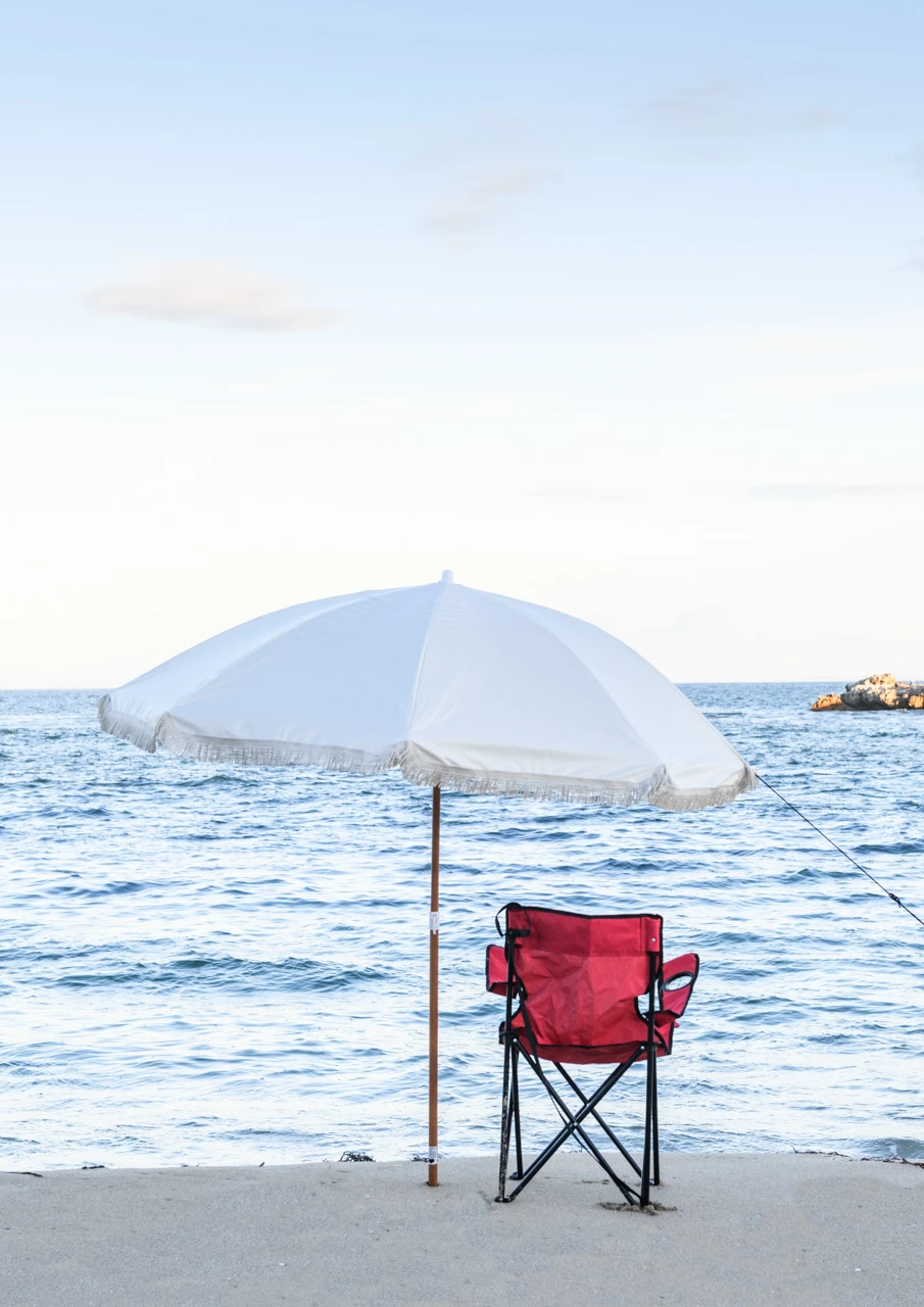 Red chair and umbrella