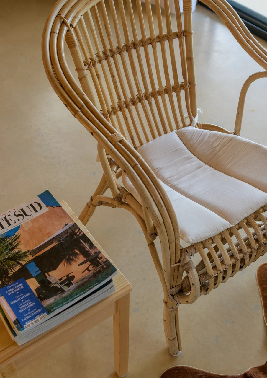 Cane chair and magazine