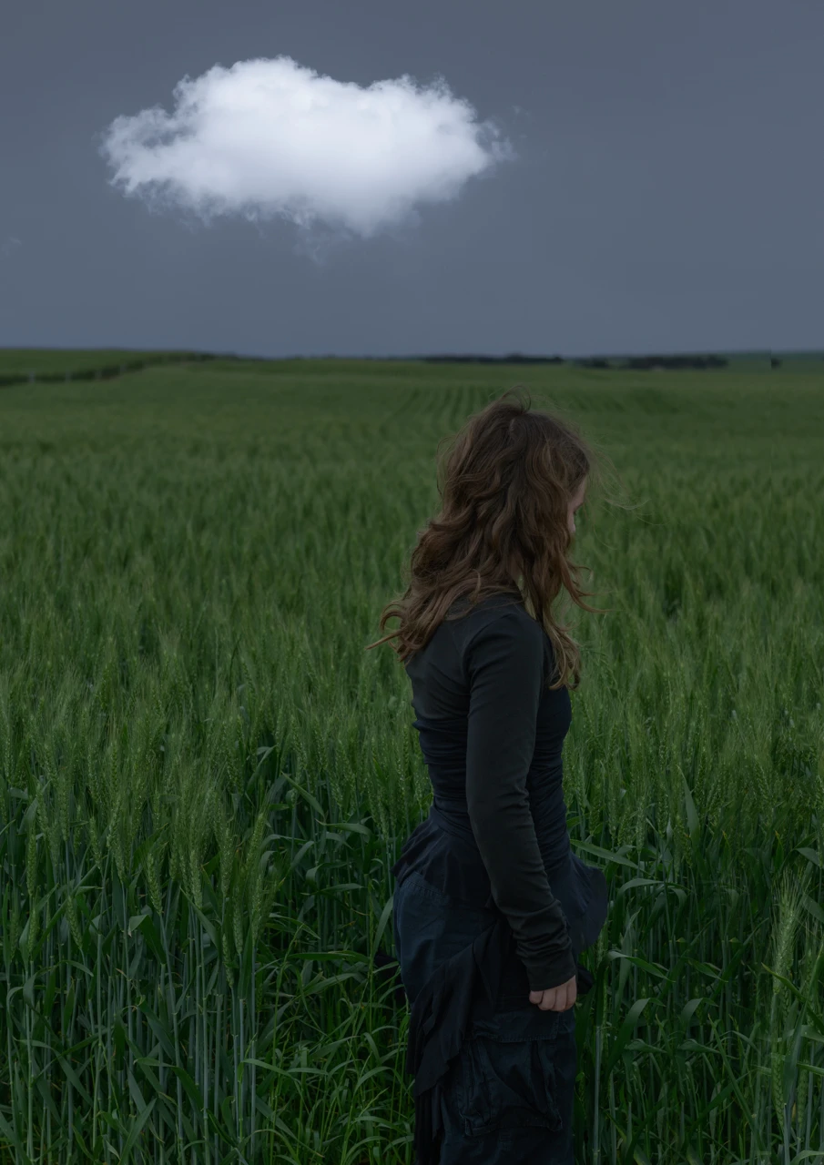 Girl in a green wheat field