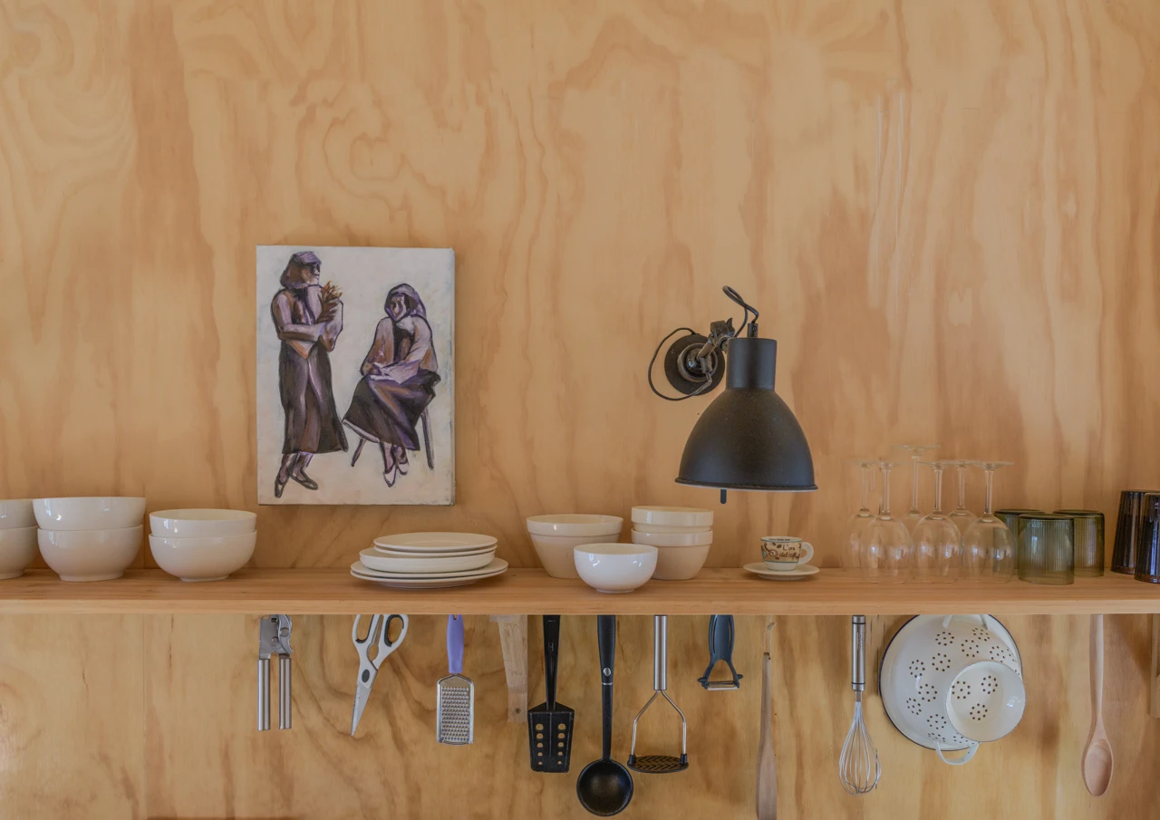 Shelves and wooden walls, interiors