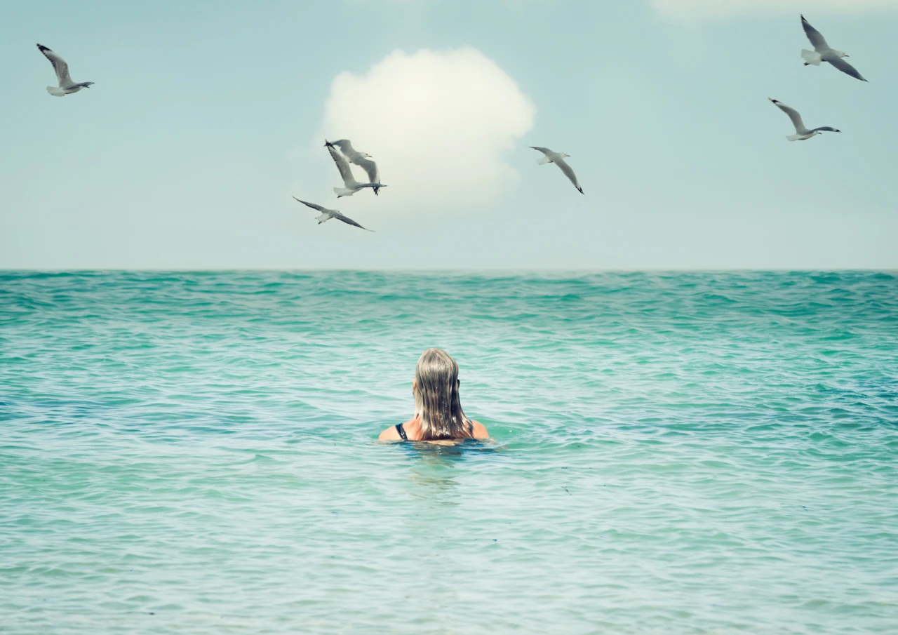 Girl in water with wet hair Girl in water with wet hair vintage style
