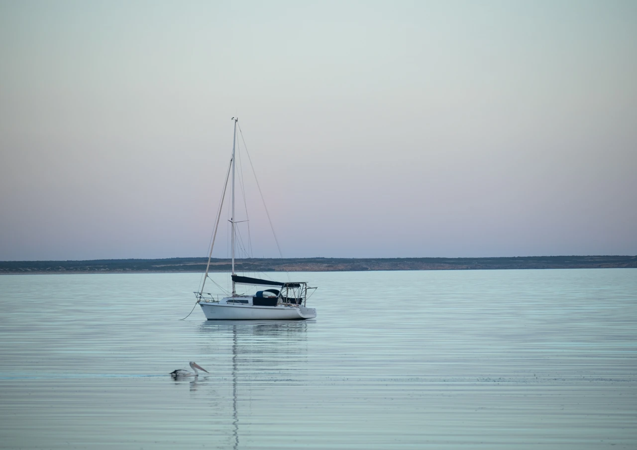 Yacht moored at Marion Bay Yacht moored at Marion Bay with soft mauve sunset