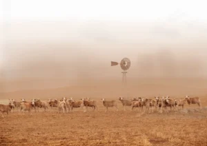Sheep in a dust storm South Australian outback