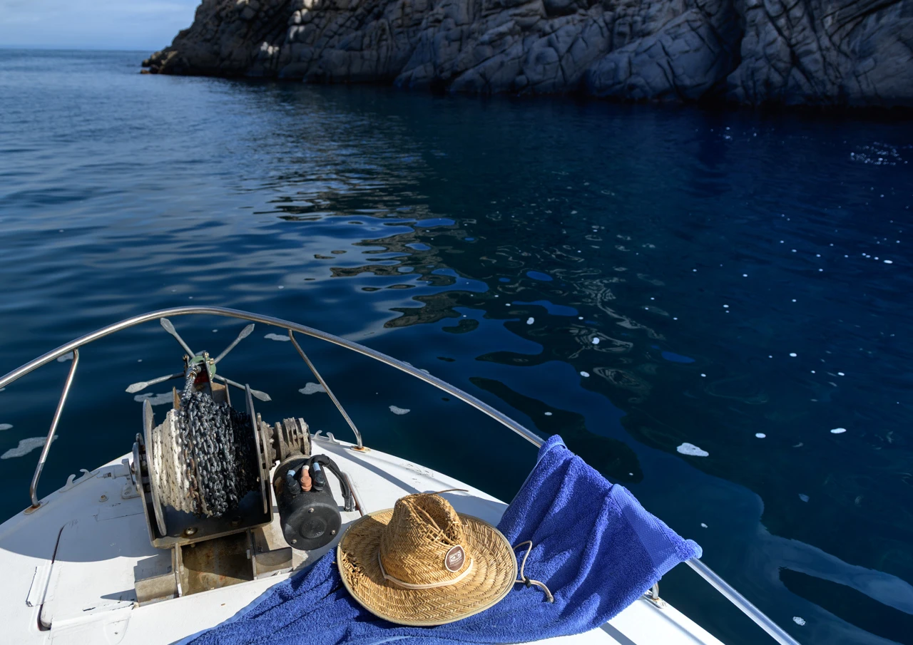 Hat and towel on the front of boat at salmon Inlet Yorke Peninsula