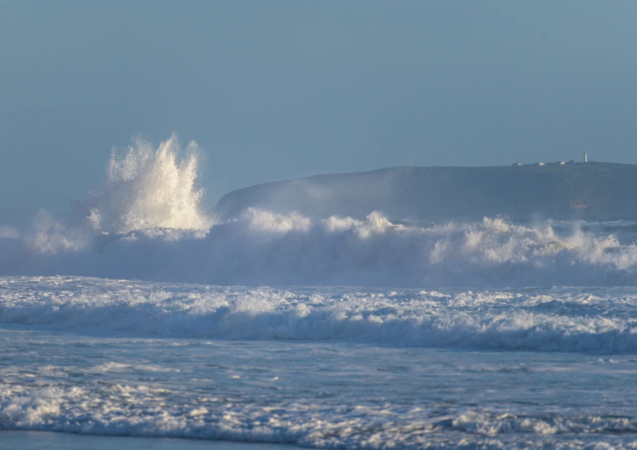 Althorpe Island and stormy waves Big swell rolls in West cape beach Yorke peninsula