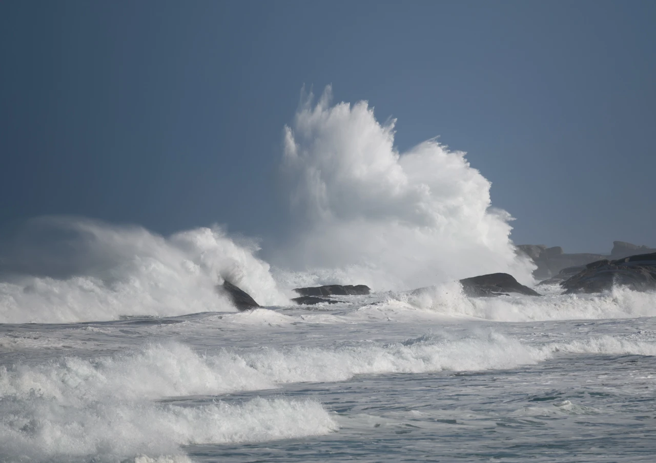 Crashing on the rocks, West Cape rocks Yorke peninsula Wave crashing into rocks at West Cape beach Yorke Peninsula.