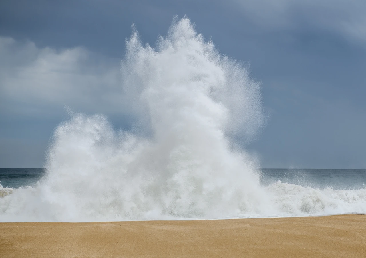 Sand and sea spray Sand and sea spray from big wave