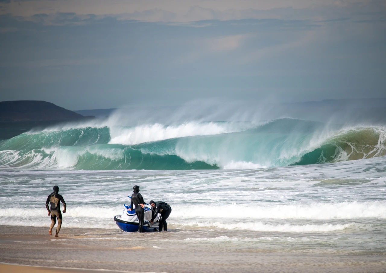 Jet ski and big surf West Cape Yorke Peninsula jet ski and surfers at West Cape Yorke Peninsula