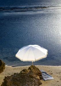 The cool blue evening at a white imbrella