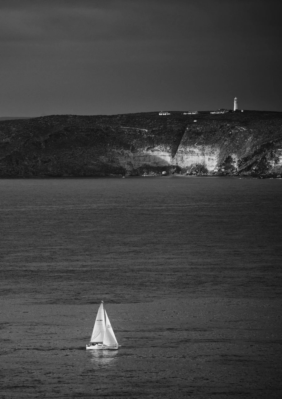 Yacht race Teakle classic and a yacht sails in front of Althorpe Island