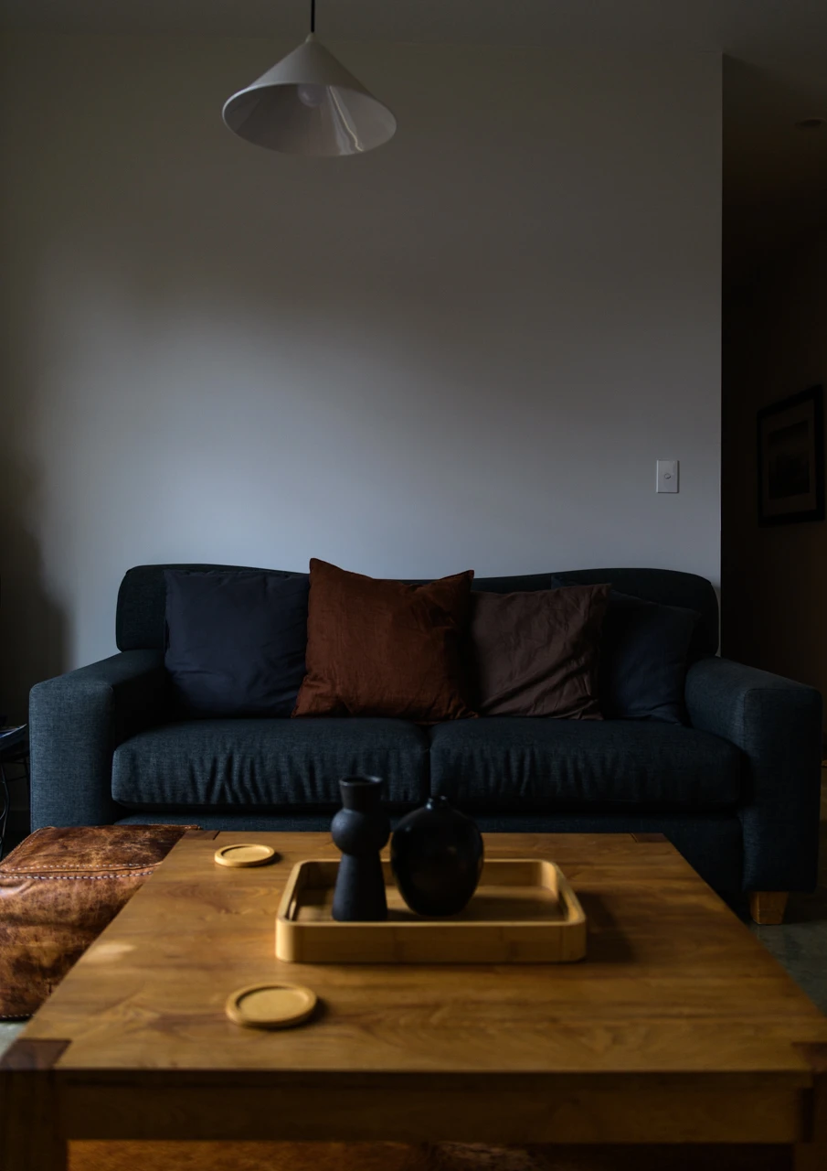 Lounge and coffee table in the bright morning sun