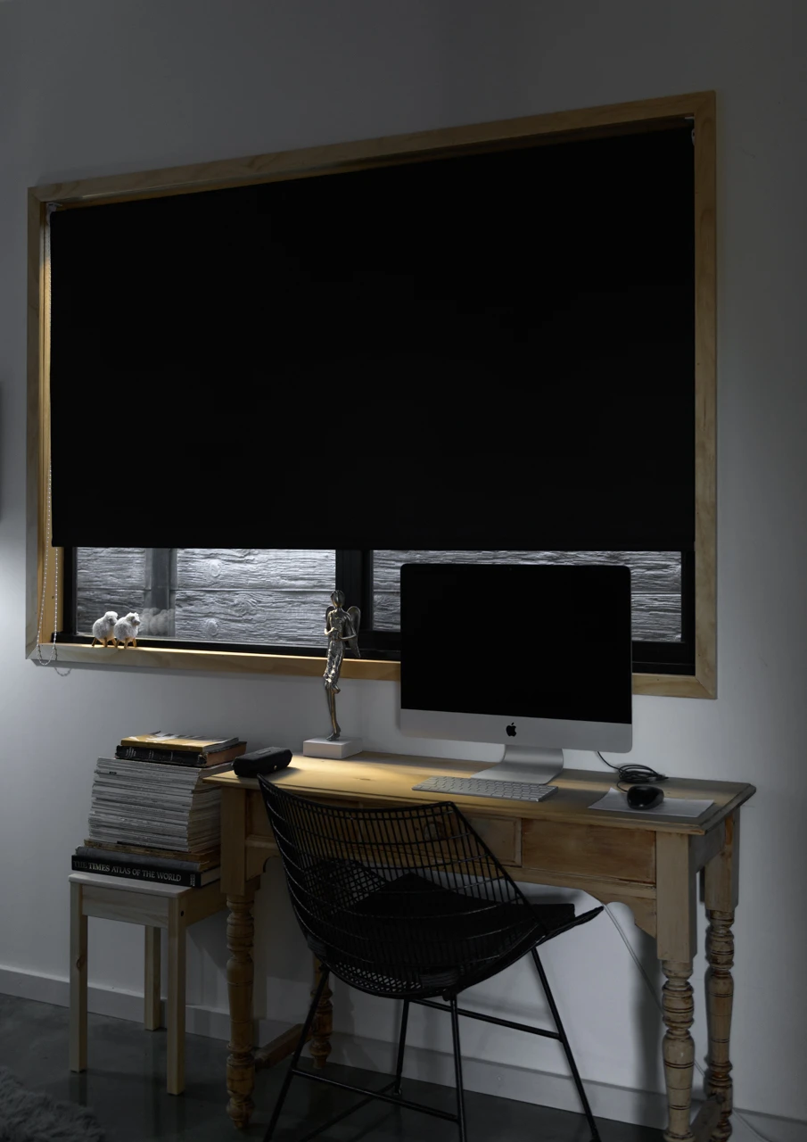 Study with wooden table and computer